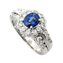 画像をギャラリービューアに読み込む, Pt900<br />サファイア×ダイヤモンド フラワーリング