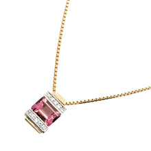 画像をギャラリービューアに読み込む, K18/Pt900<br />ピンクトルマリン×ダイヤモンド スクエアネックレス