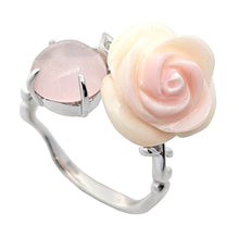 画像をギャラリービューアに読み込む, K18WG<br />サンゴ×ローズクォーツ×ダイヤモンド ローズリング