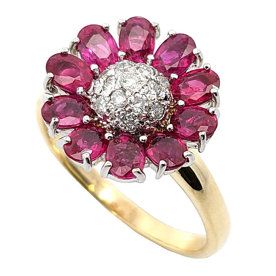 K18<br />ルビー×ダイヤモンド フラワーリング