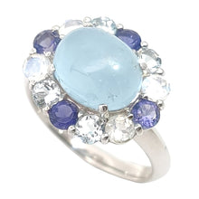 画像をギャラリービューアに読み込む, K18WG<br />アクアマリン×アイオライト×ラブラドーライト リング
