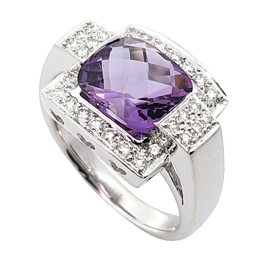 K18<br />アメジスト×ダイヤモンド スクエアリング